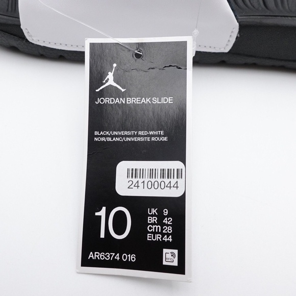 NEW Jordan Break Slide Sandals AR6374-016 Black/University Red/White - Picture 9 of 11
